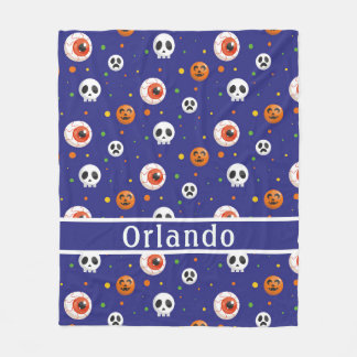 Couverture Polaire Citrouille Crâne Eyeball bleu polaire Blanche
