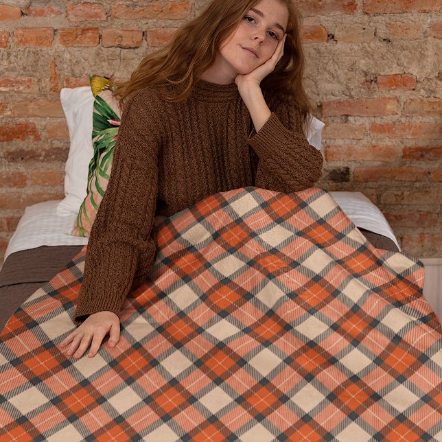 Couverture Polaire Citrouille d'automne classique Orange Brown Tartan (Créateur téléchargé)