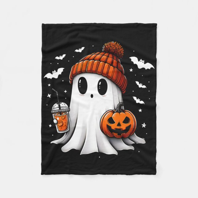 Couverture Polaire Citrouille de boisson pour fantôme d'Halloween (Devant)