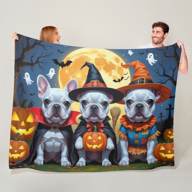 Couverture Polaire Citrouille de Bulldogs français Halloween drôle (En situation)