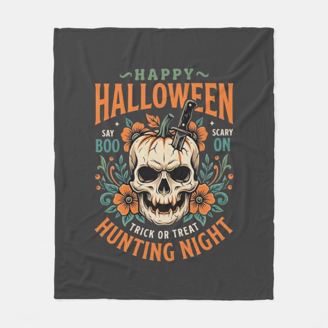 Couverture Polaire Citrouille de crâne de Halloween Chasse au design  (Devant)