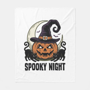 Couverture Polaire Citrouille de Halloween Chat Sorcière Chapeau Vint