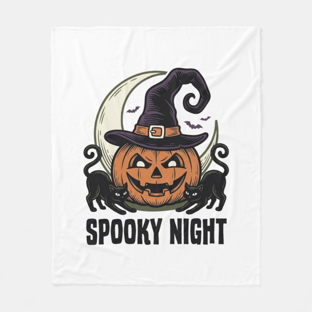 Couverture Polaire Citrouille de Halloween Chat Sorcière Chapeau Vint (Devant)