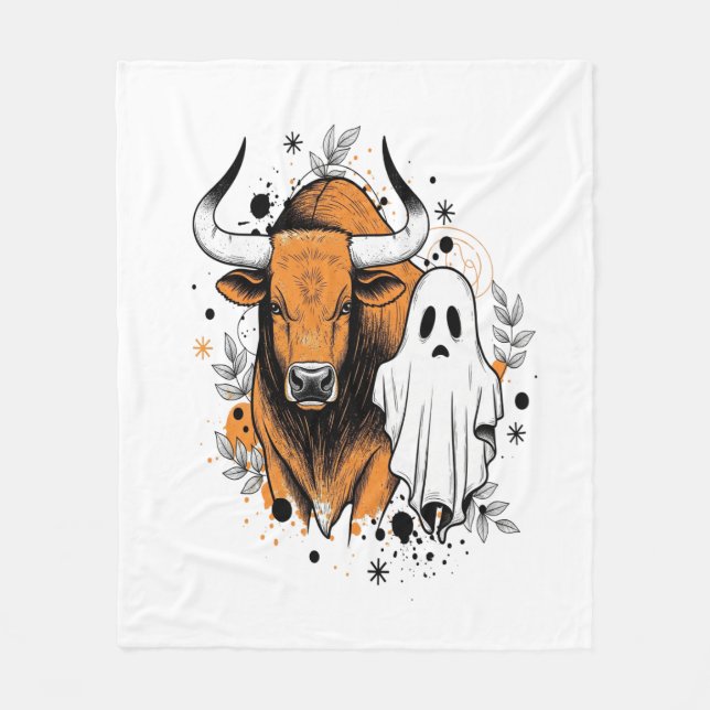 Couverture Polaire Citrouille de vache Halloween Highland (Devant)