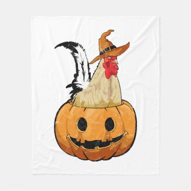Couverture Polaire Citrouille d'Halloween Sorcière Mignonne Poulet (Devant)