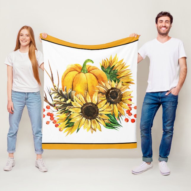 Couverture Polaire Citrouille et tournesols automne  (En situation)