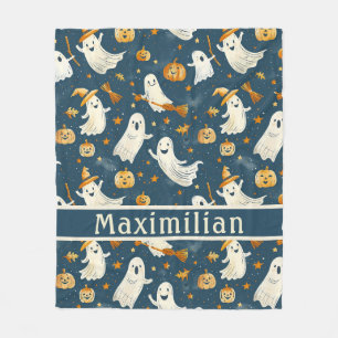 Couverture Polaire Citrouille fantôme - Feuilles Turquoises