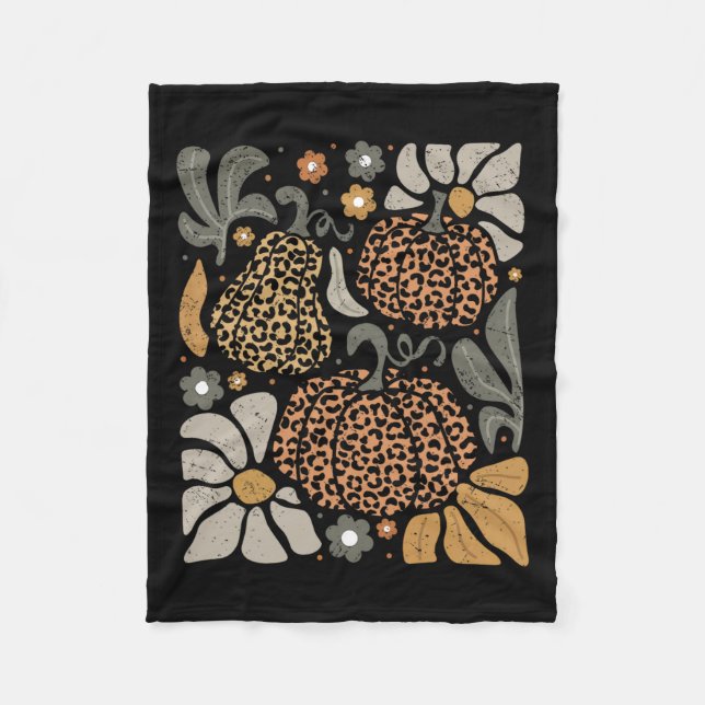 Couverture Polaire Citrouille léopard avec fleurs Boho Floral Thanksg (Devant)