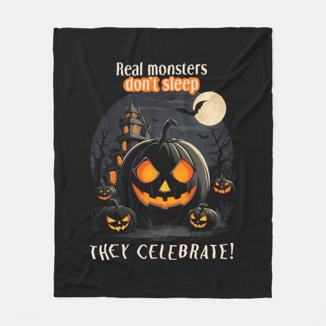 Couverture Polaire Citrouille noir d'Halloween (Devant)