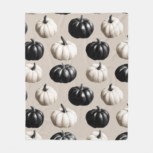Couverture Polaire Citrouille noir et blanc Design automne (Devant)