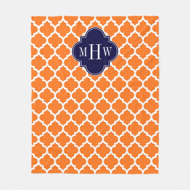 Couverture Polaire Citrouille Orange Marocain #5 Marine 3 Monogramme  (Devant)