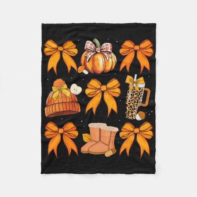 Couverture Polaire Citrouille rétro Coquette Bow Automne Automne Hall (Devant)