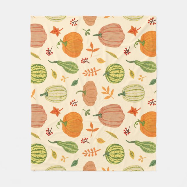 Couverture Polaire Citrouille vert et orange, motif sans soudure. (Devant)