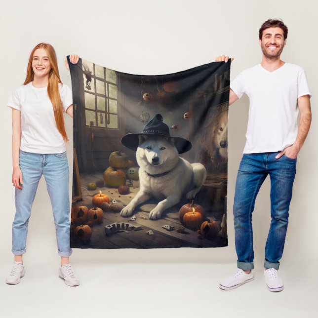 Couverture Polaire Citrouilles d'Akita Halloween Épouvantables (En situation)
