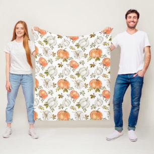 Couverture Polaire Citrouilles d'aquarelle et Motif d'automne de feui