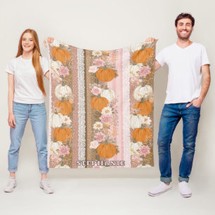 Couverture Polaire Citrouilles d'automne & dentelle fleurie Motif san