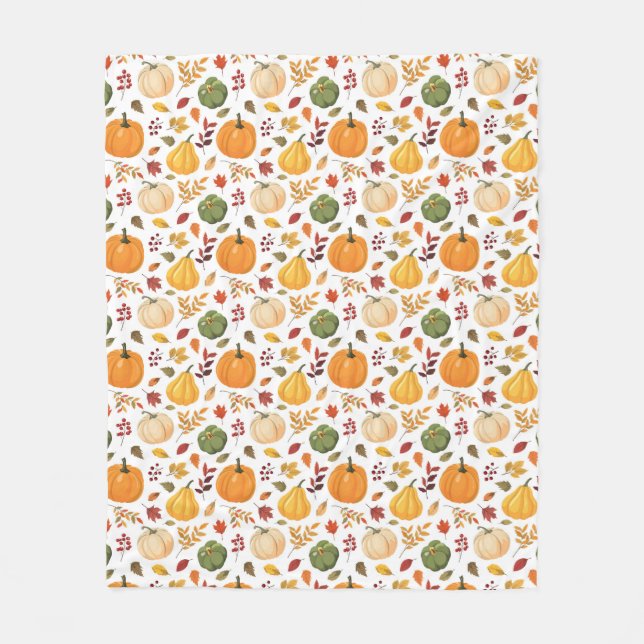 Couverture Polaire Citrouilles de récolte et Motif de feuilles d'auto (Devant)