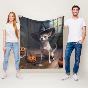 Couverture Polaire Citrouilles d'Halloween effrayantes de Chihuahua