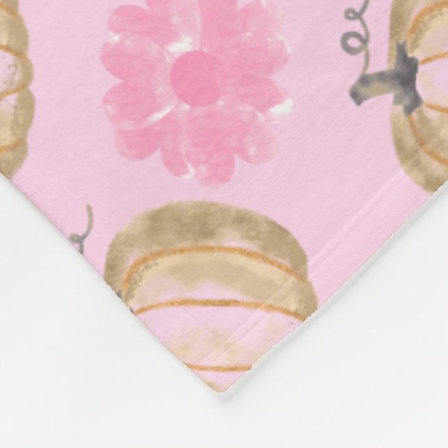 Couverture Polaire Citrouilles et fleurs de automne rose (Coin)