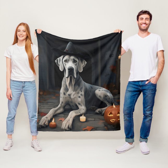Couverture Polaire Citrouilles Great Dane Halloween Épouvantable Flip (En situation)