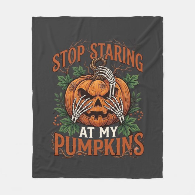 Couverture Polaire Citrouilles Regard Fixe Halloween Mains de Squelet (Devant)