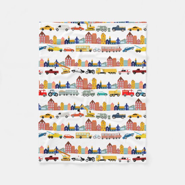 Couverture Polaire City Transportation Vehicles Trucks Cars Kids (Devant)