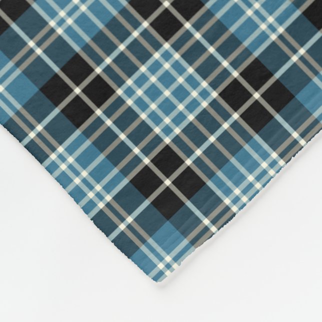 Couverture Polaire Clan bleu clair, noir et blanc Clark Tartan (Coin)