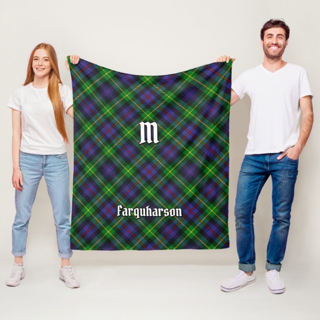 Couverture Polaire Clan Farquharson Tartan Fleece Blanche (En situation)