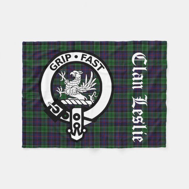 Couverture Polaire Clan Leslie Crest Badge & Tartan (Devant (Horizontal))