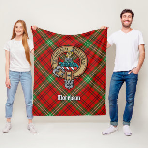 Couverture Polaire Clan Morrison Crest sur Red Tartan