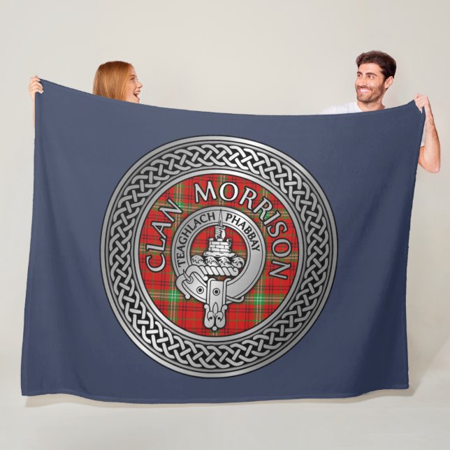 Couverture Polaire Clan Morrison Crest & Tartan Knot Blanche polaire (En situation)