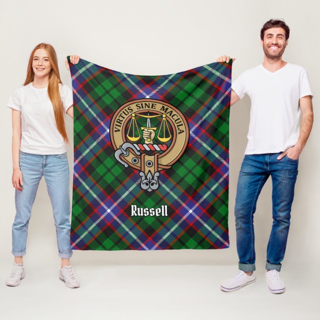 Couverture Polaire Clan Russell Crête sur Tartan (En situation)