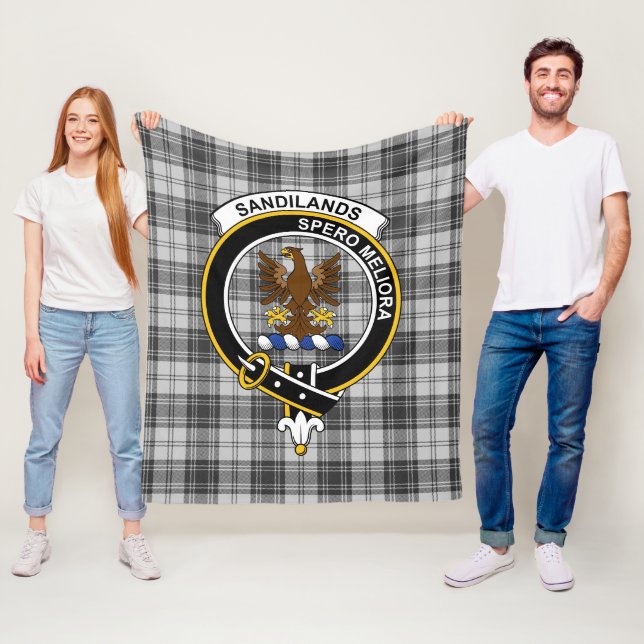 Couverture Polaire Clan Sandilands Gris Tartan Plaid (En situation)