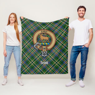 Couverture Polaire Clan Scott Crest sur Green Tartan