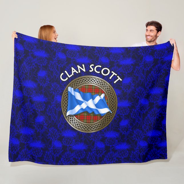 Couverture Polaire Clan Scott Tartan Knot & Drapeau (En situation)