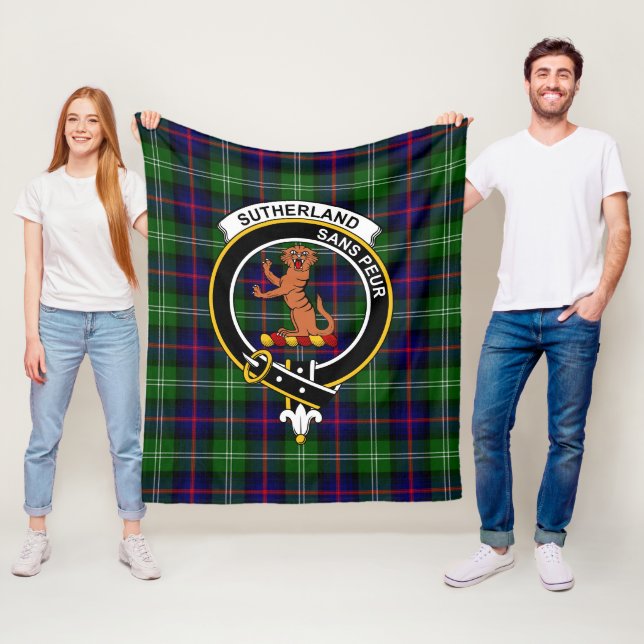 Couverture Polaire Clan Sutherland Patiné I Tartan Plaid (En situation)
