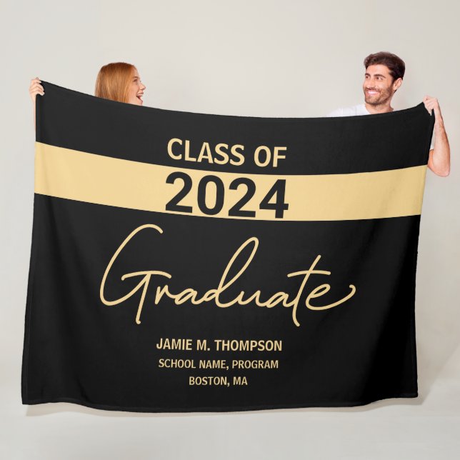 Couverture Polaire Classe de 2024 Black Gold Personnalisé Graduation (En situation)