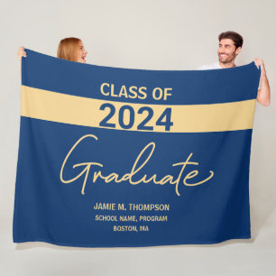 Couverture Polaire Classe de 2024 Blue Gold Personnalisé Graduation