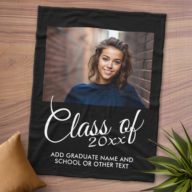 Couverture Polaire Classe de avec année personnalisée et lycée (Personalized Fleece Blanket - Add Photos and Text or Customize completely in advanced design area)