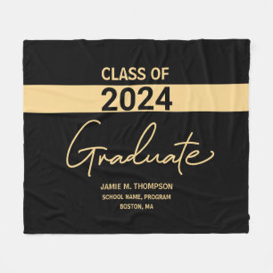 Couverture Polaire Classe personnalisée de 2024 Black Gold Graduation