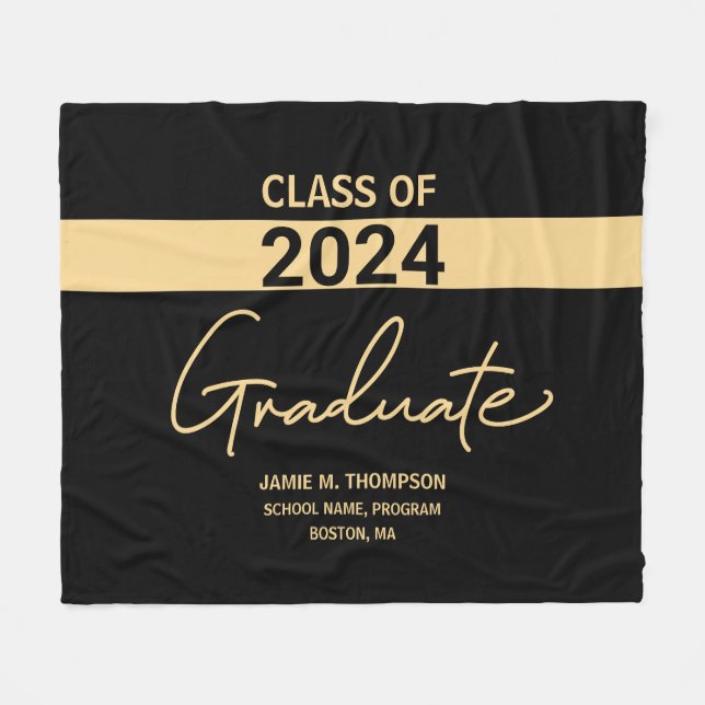 Couverture Polaire Classe personnalisée de 2024 Black Gold Graduation (Devant (Horizontal))