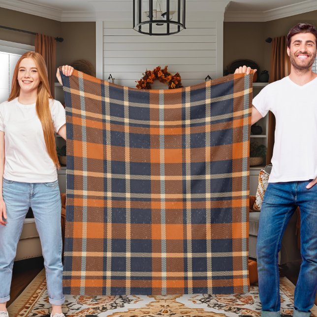 Couverture Polaire Classic Cosy Automne bleu et orange plaid (Classic Cozy Autumn Blue and Orange Plaid Fleece Blanket)