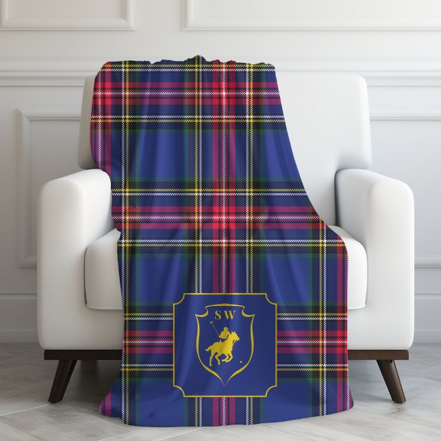 Couverture Polaire Classic Monogrammed Polo Equestrian Tartan Plaid  (Créateur téléchargé)