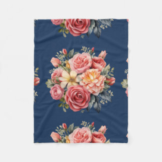 Couverture Polaire Classic Pink Roses Floral on a Blue Background
