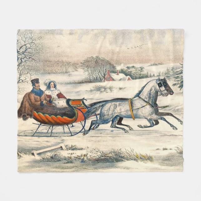 Couverture Polaire Classique 1853 Promenade en traîneau Currier Ives  (Devant (Horizontal))