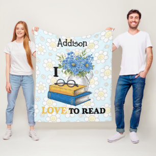Couverture Polaire Classique "I love read" fleuri personnalisé