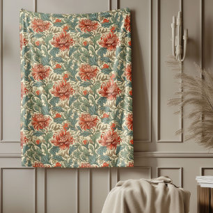 Couverture Polaire Classique William Morris Elégant rouge chaud sauge