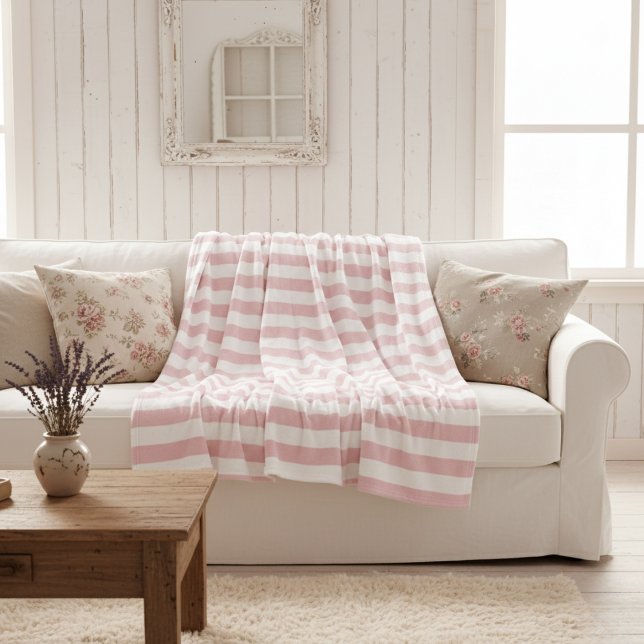 Couverture Polaire Classiquement Élégant Bébé Rose et Blanc Rayé (Classically Stylish Baby Pink and White Striped Fleece Blanket)