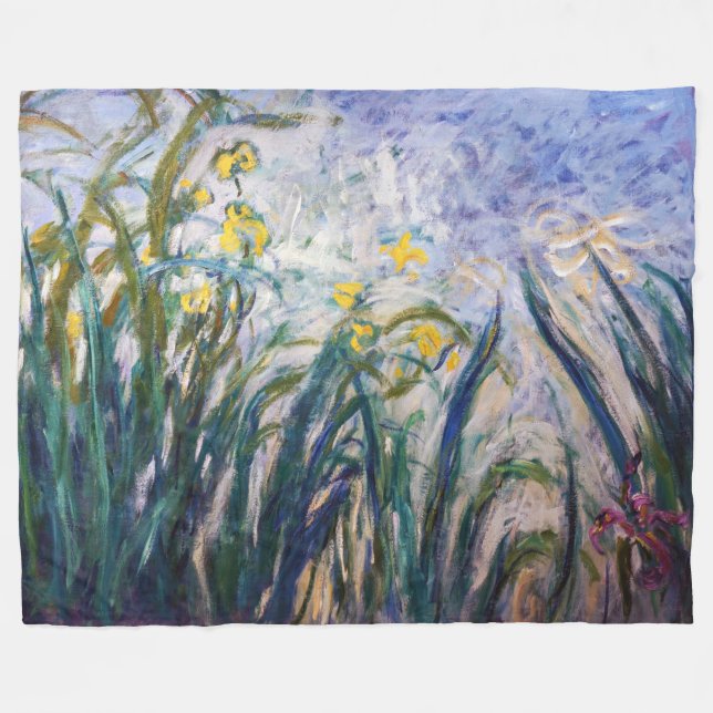 Couverture Polaire Claude Monet - Iris jaunes et violets (Devant (Horizontal))