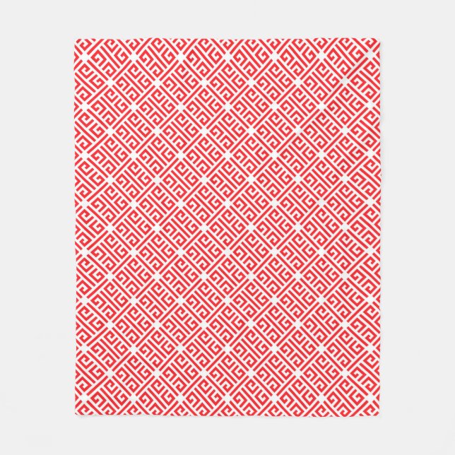 Couverture Polaire Clé grecque rouge et blanche Motif géométrique (Devant)
